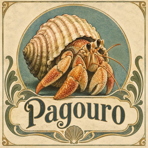 The Pagouro mark: a hermit crab retreated into its shell, in a Belle Époque medallion